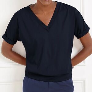 Talbots Luxe Jersey V-Neck Tee Navy Blue Size Medium